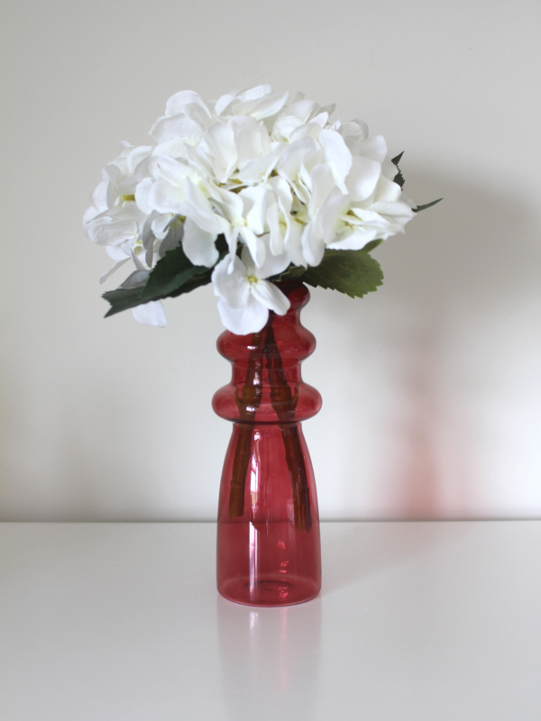Ruby Red Ribbed Glass Vase
